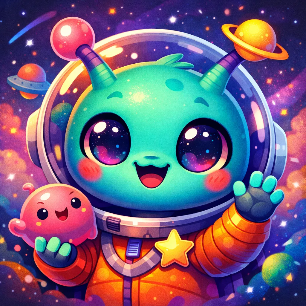 Colorful cartoon avatar of a cheerful animal with wide expressive eyes and a friendly smile.